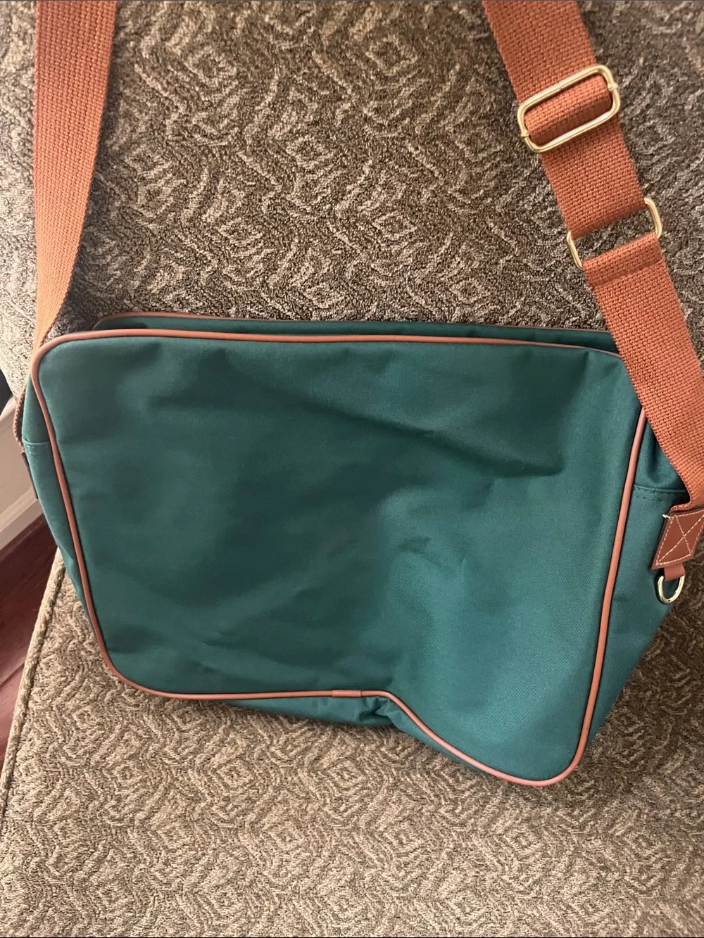 Teal Canvas Messenger Bag with Brown Leather Trim